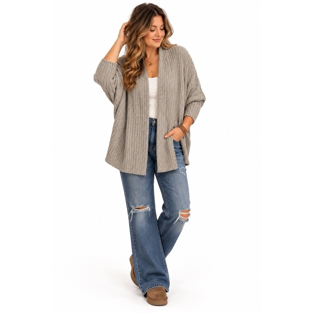 Barefoot Dreams CozyChic Lite Ribbed Shawl Cardigan 1X Batwing Boho Cottagecore